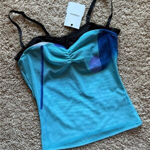 MIAOU Blue Enzo Camisole Top Size S New With Tags Runs Small Lotus Print